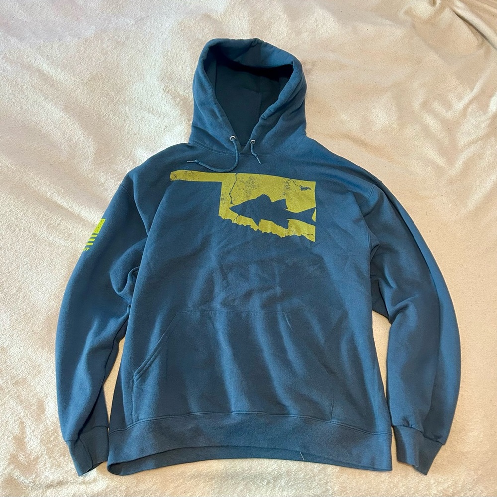 Blue Graphic Oklahoma Fishing Hoodie